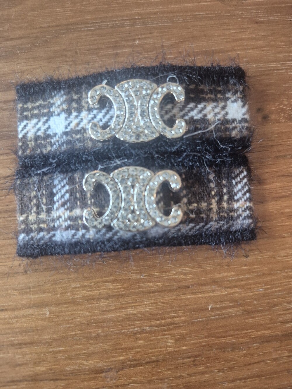 Crystal Double-Crescent Plaid Snap Clips - Brown
